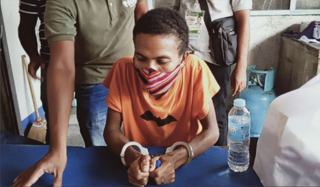 Jepoy Garung, one of the tortured Aetas facing trumped up charges, is presented in a press conference organized by NTF-ELCAC. (Photo: UMAHON-CL)